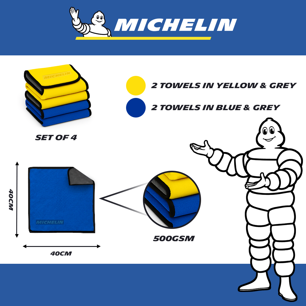 500 GSM 40X40 cms 4 pcs (2 Blue-Grey & 2 Yellow-Grey)